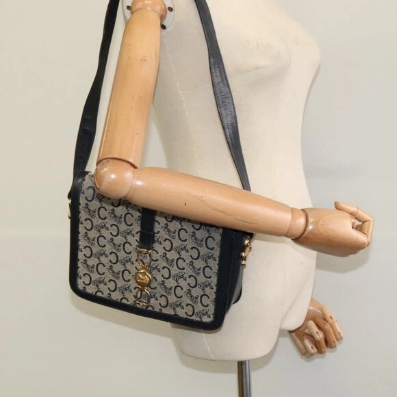 CELINE C Sulky Shoulder Bag Canvas Navy Gold Auth BD1174 - Picture 14 of 16
